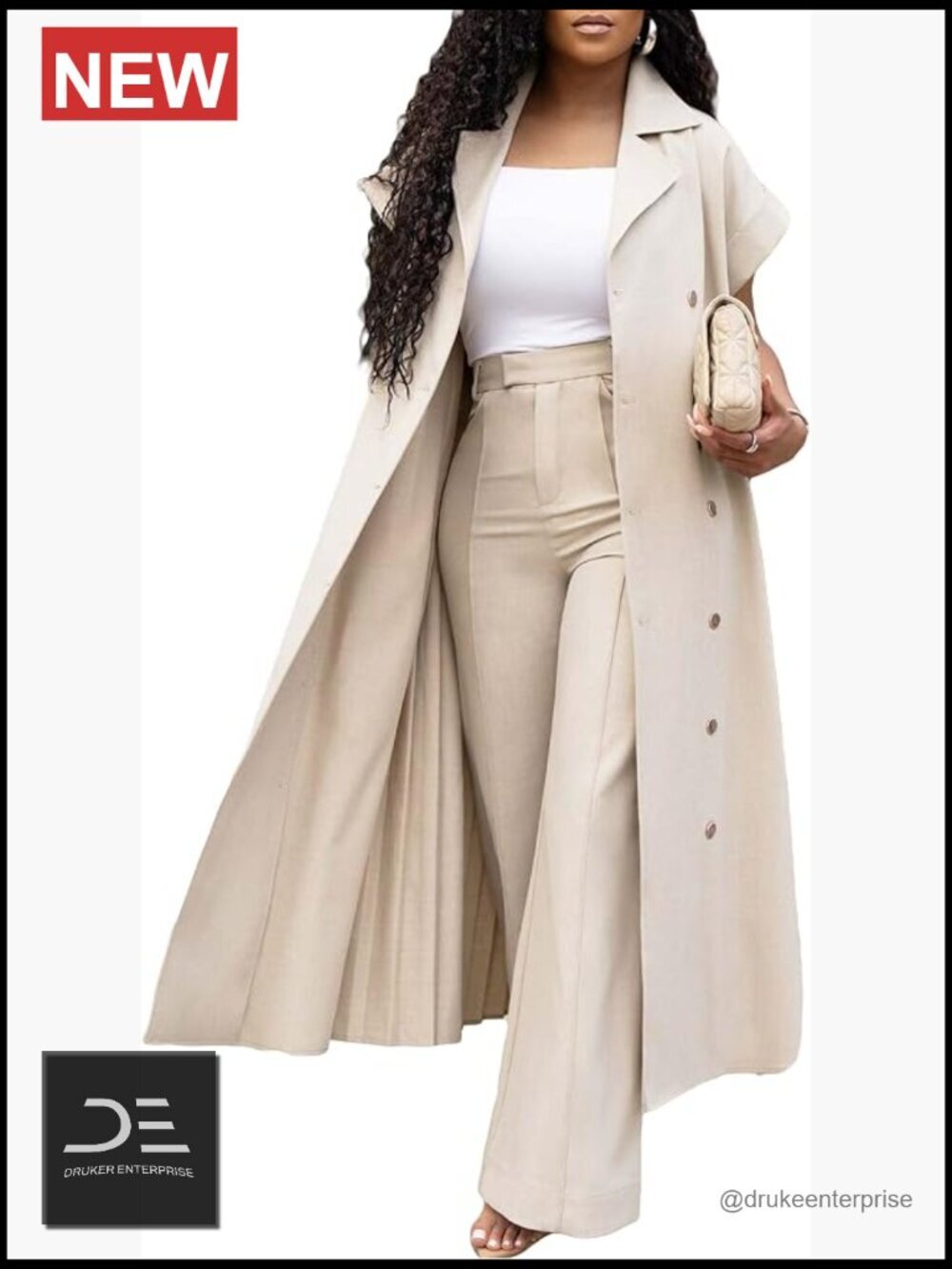 2 Piece Business Casual Outfit Short Sleeve Pleated Cardigan Wide Leg Pant Set